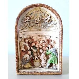 Vintage nativity scene, Christmas Nativity shrane, vintage Christmas crib ornament, nativity scene sculpture, ceramic nativity decor