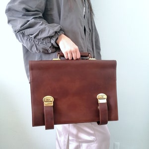 Vintage leather file folder, brown leather document case, leather folder, large leather portfolio case with handle