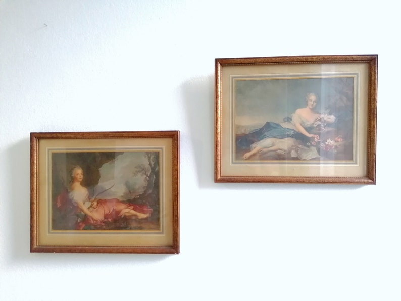 Set of 2 Framed Prints, Vintage Gilded Wooden Frames, Antique Baroque