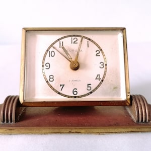 Antique wind up alarm clock, retro brass alarm clock, art deco style mini table watch, mid century table alarm clock