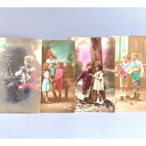 Vintage hand painted postcards, antique illustration, retro children images