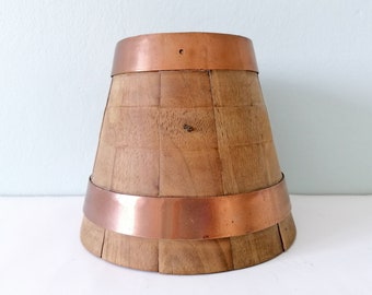 wooden vintage bucket, antique wooden barrel,  wooden copper planter, small garden planter wooden bucket, french farmhouse interior decor