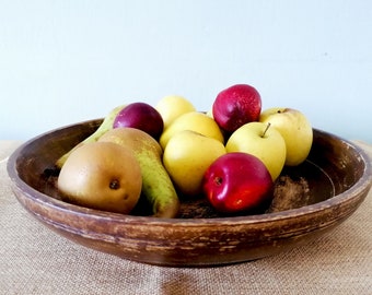 rustic wooden bowl, handmade vintage distressed wooden bowl, large antique wooden plate,rustic home decor,large fruit bowl