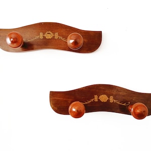 wooden vintage coat rack, mid century wall coat rack, coat peg, retro 50s coat rack, 2 knobs hat hanger, wooden decorated coat hanger