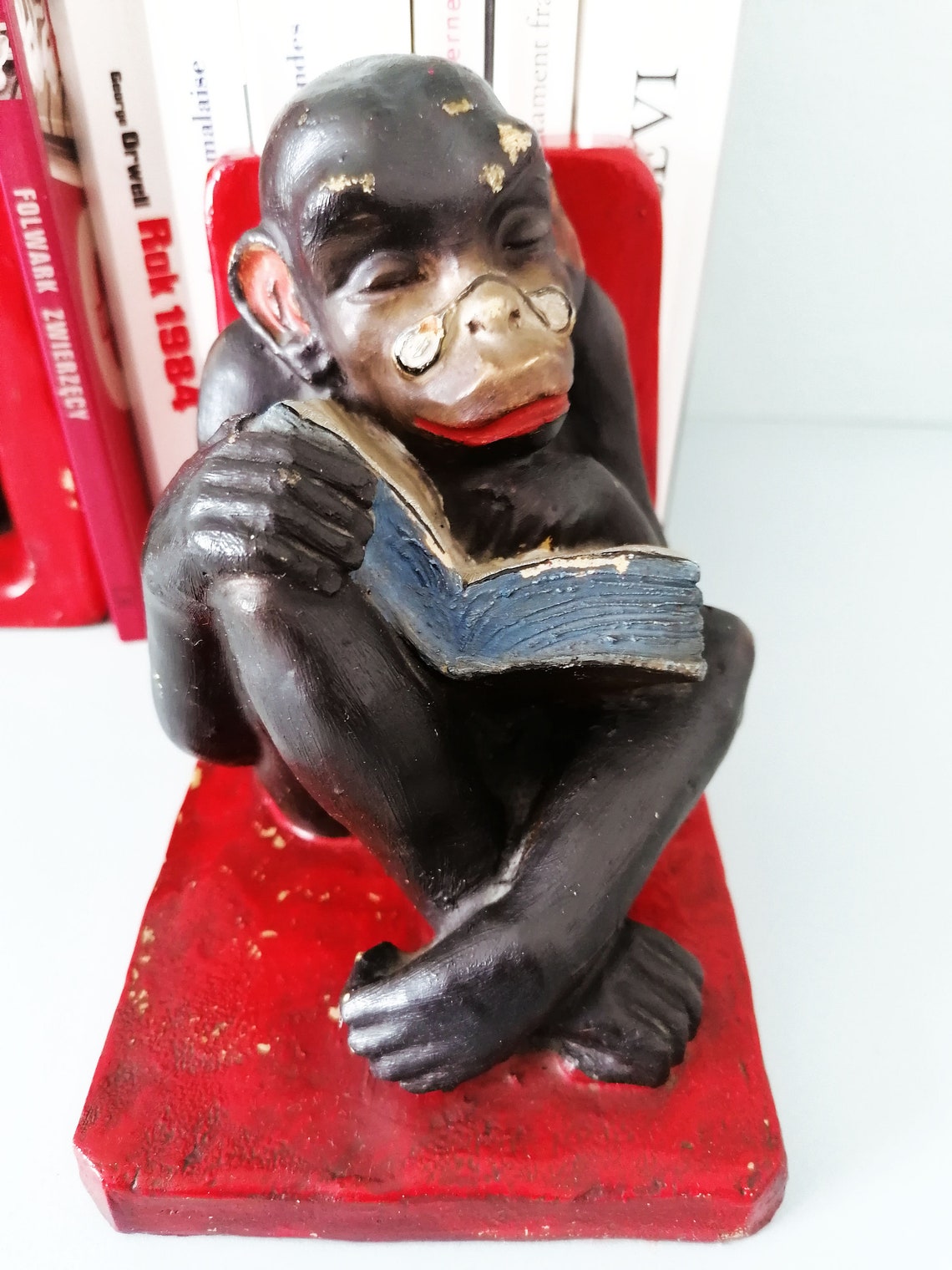 Vintage bookends monkey bookends mid century library decor Etsy