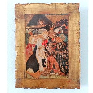 Vintage Christmas wall decor, Nativity scene pictures,antique Nativity print on wood, medieval art prints, gothic art prints