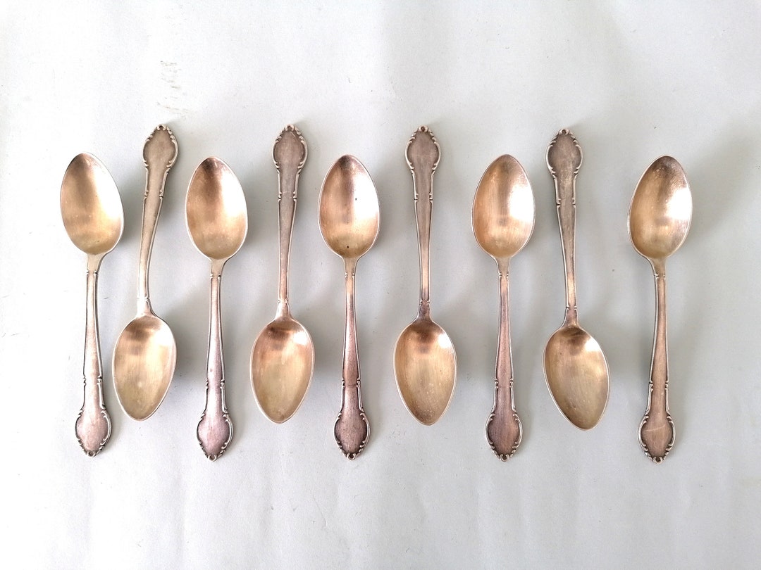 Vintage Tea Spoon Set of 9 Silver Plated Desert Spoons Etsy