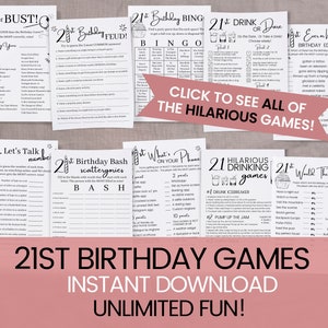 21st BIRTHDAY GAMES Bundle | Printable Party Games, 21st Birthday Party Games for Adults, Adult Party Games Drinking Games Friends Her Him