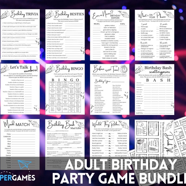 12 Epic Birthday Games Bundle | Printable Party Games, Adult Games, Birthday Party Game for Adults, Birthday Game Download, His Her Unisex