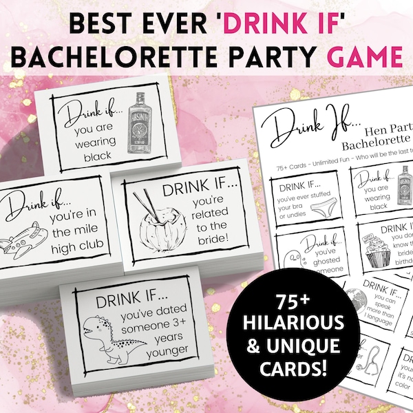 Hilarious Bachelorette Party Game Drink If Game | Printable Hen Party Game, Drinking Board Game, Bridal Party Game, Bridesmaid Party Game