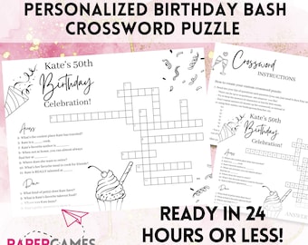 Custom Birthday Crossword Puzzle | Personalized Birthday Party Crossword Game, 20th Birthday, 30th 40th 50th 60th Bday Game Printable Gift