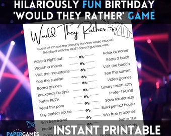 Would You Rather Birthday Game | Printable Party Game, Adult Games, Birthday Party Game for Adults, Birthday Game Download, His Her Unisex