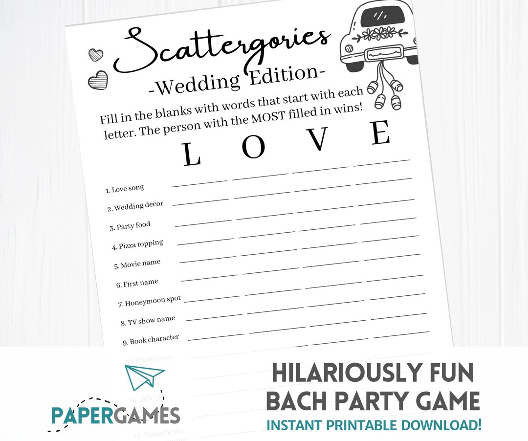 Hilarious & Fun Bachelorette Party Game Printable Couples Shower Game