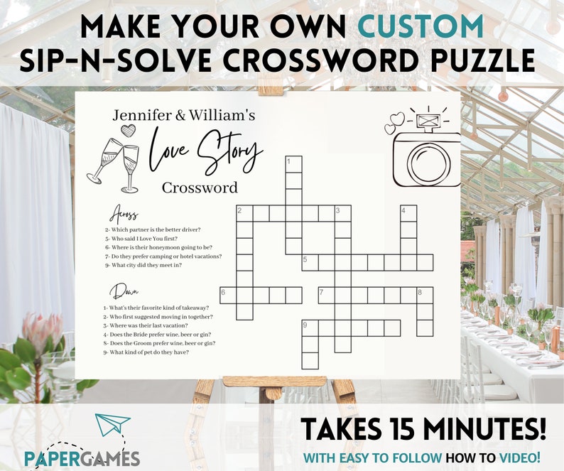 DIY Custom Wedding Crossword Puzzle Personalized Bridal Shower