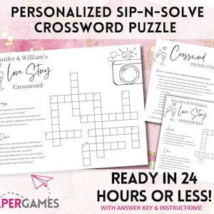 Custom Wedding Crossword Puzzle | Personalized Bridal Shower Crossword Game, Bachelorette Crossword Game Printable, Hen Party, Wedding Game