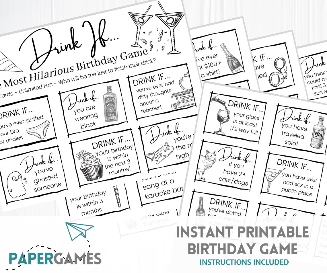 Drink If Card Game Printable Birthday Party Game Drinking Etsy