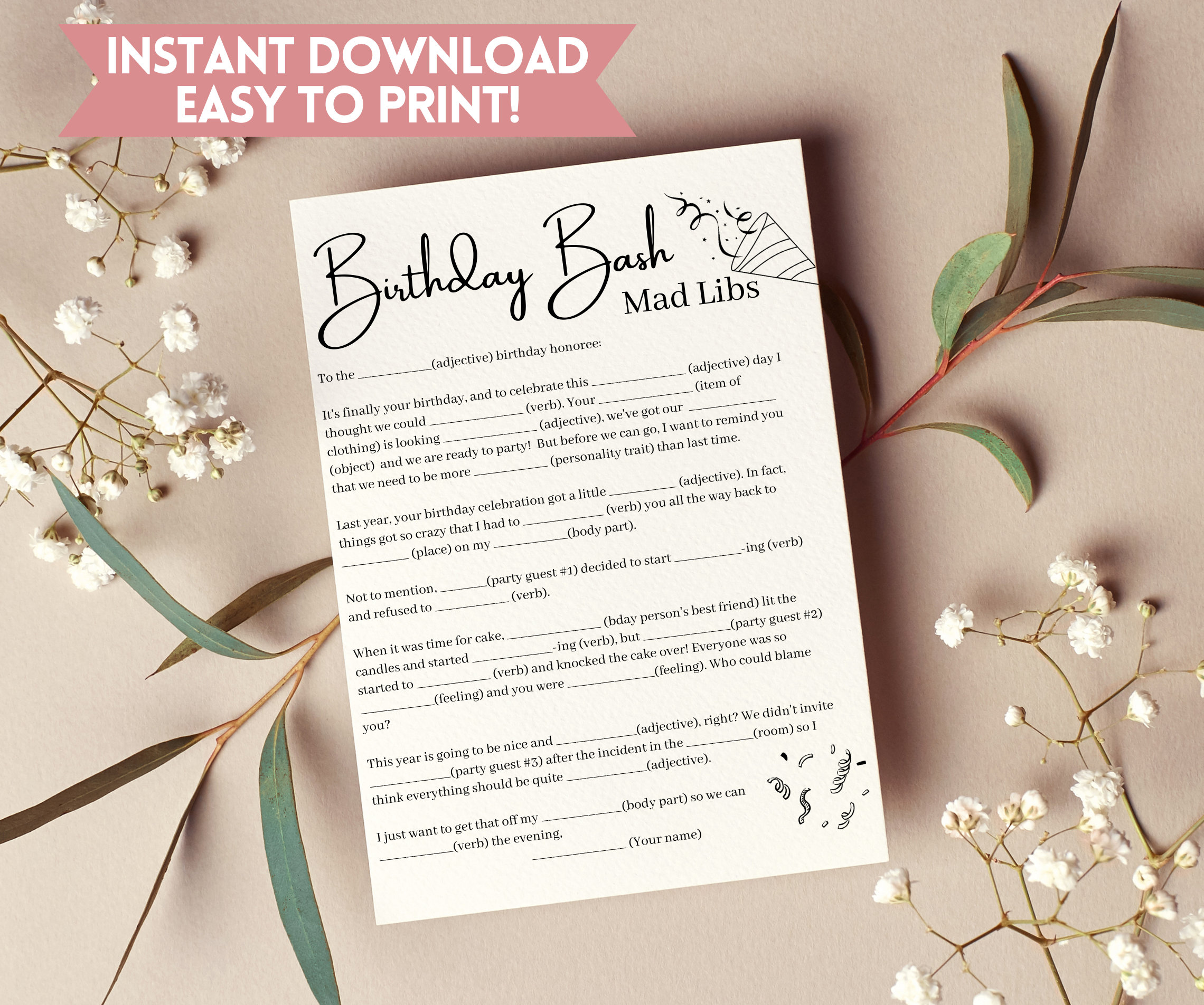 Funny Mad Libs Birthday Game Printable Party Game, Adult Games ...