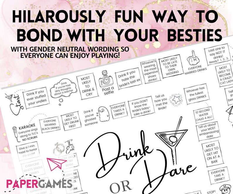 Drink or Dare Bachelorette Party Game, Hen Party Minimalist Game ...