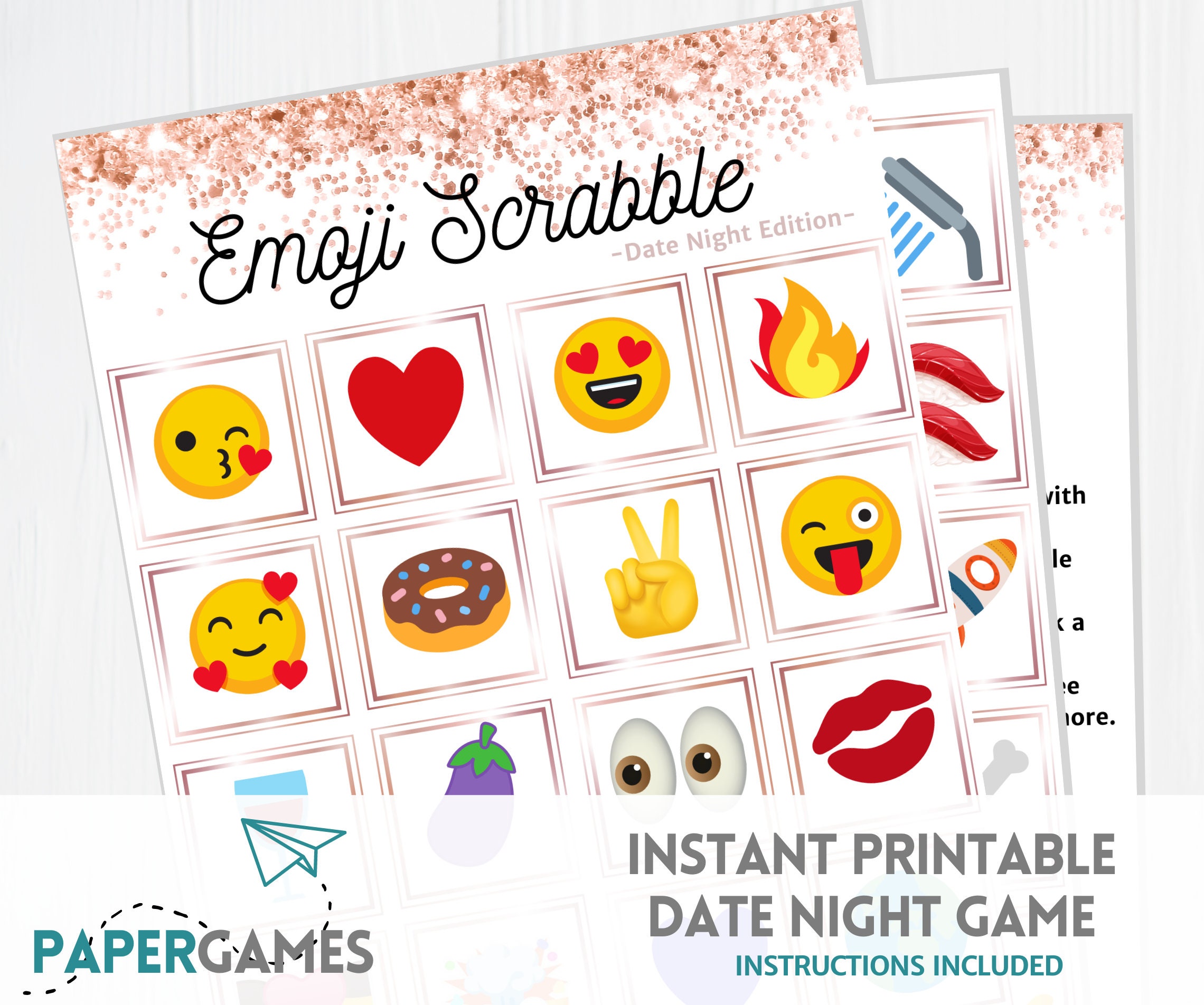 Date Night Emoji Tile Game Printable Download Rose Gold - Etsy