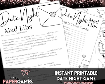 Fun & Sexy Mad Libs DATE NIGHT GAME Instant Download | Couples Date Night Game, Honeymoon Activity, Anniversary Gift, Naughty Couples Games