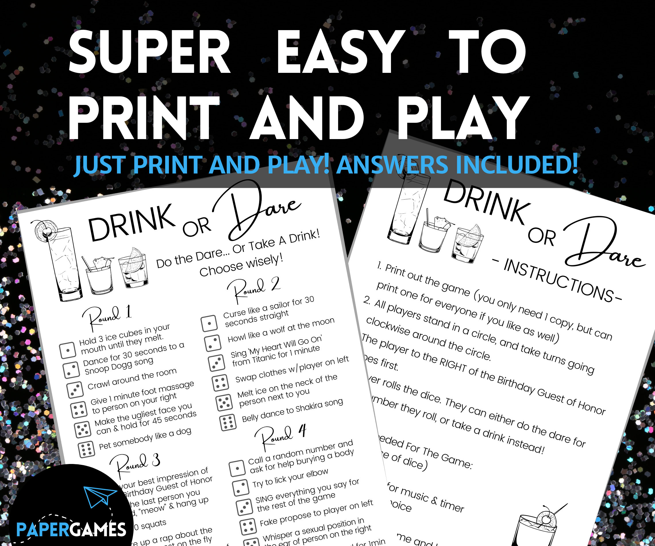 Drink or Dare Printable Birthday Party Game | Drinking Party Game ...