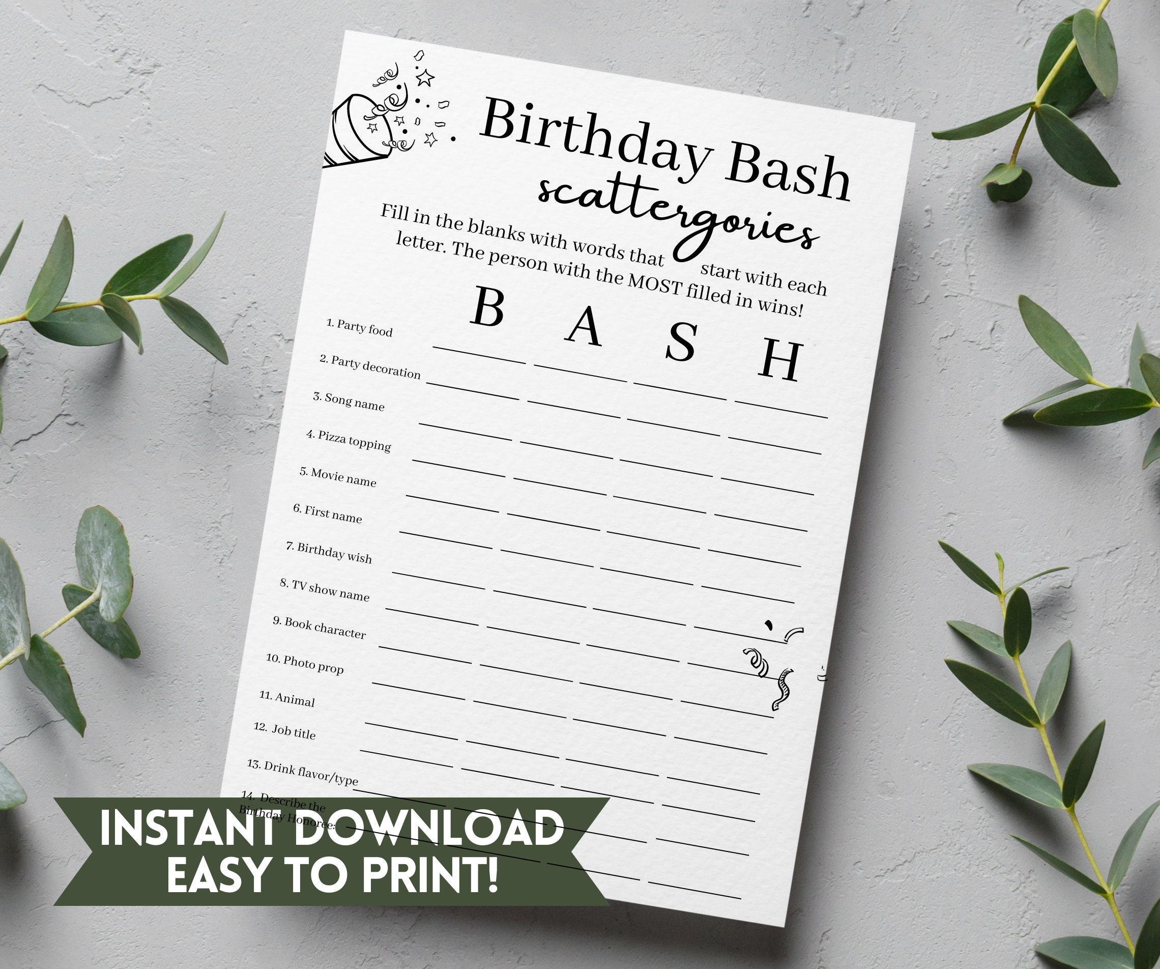 Funny Adult Birthday Game Printable Party Games, Adult Games, Birthday ...