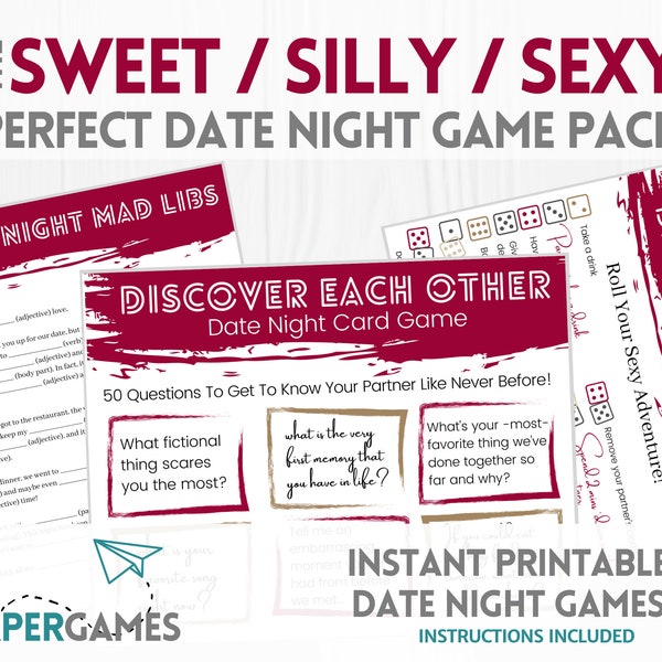 3 Fun & Sexy DATE NIGHT GAMES Bundle Instant Download | Couples Date Night Game, Honeymoon Activity, Anniversary Gift, Sexy Couples Game