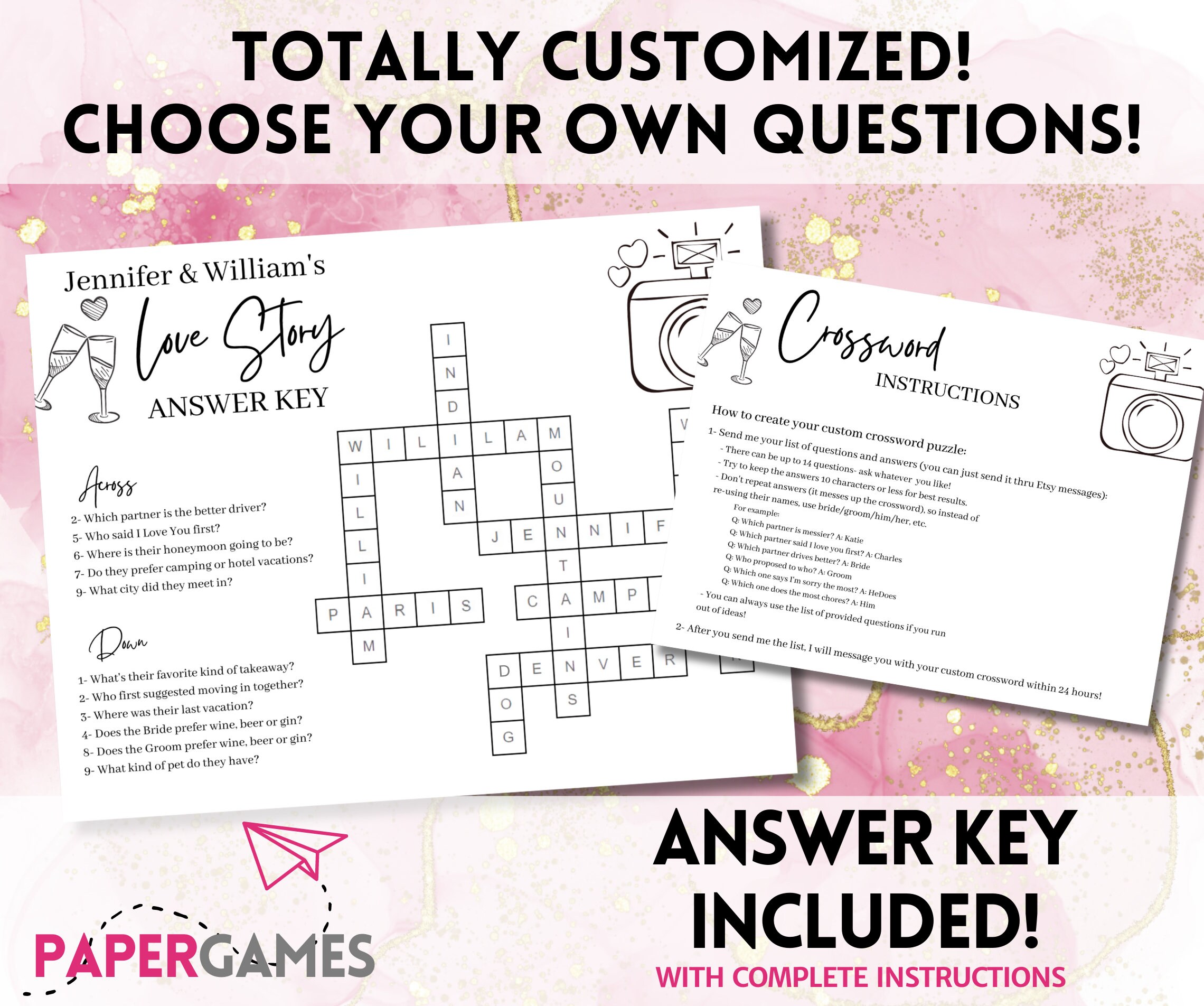 Custom Couples Crossword Puzzle Personalized Crossword Game Custom Couples Crossword Puzzle Personalized Crossword Game