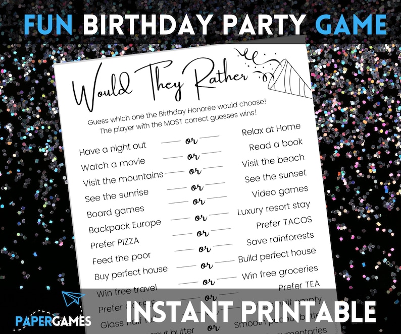Hilarious Birthday Game Printable Party Game, Adult Games, Birthday