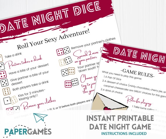 Couple Games Printable, Date Night Games, Dice Set Included, Anniversary  Games for Couples, Valentines Day Party Games, Couples Gift Ideas 