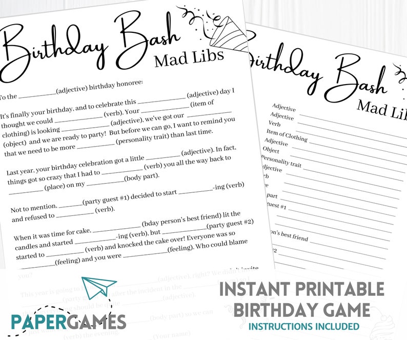 Hilarious Mad Libs Birthday Game | Printable Party Game, Adult Games ...