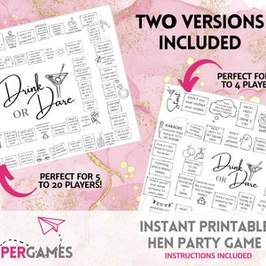 Drink or Dare Bachelorette Party Game, Hen Party Minimalist Game ...