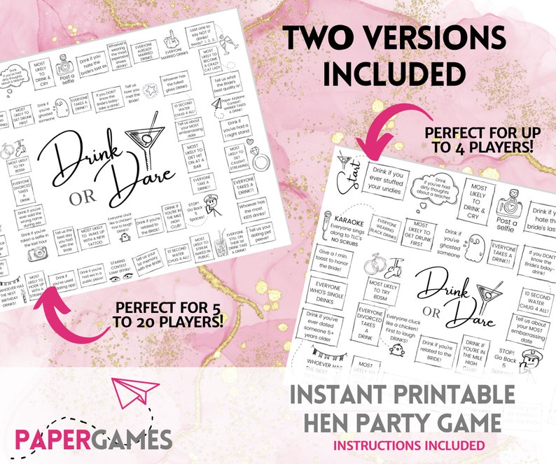 Drink or Dare Bachelorette Party Game, Hen Party Minimalist Game