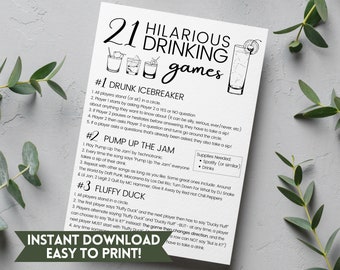 21 Hilarious Drinking Games | Printable Party Games, 21st Birthday Party Games for Adults, Bach Party, Friends Drinking Games, Adult Games