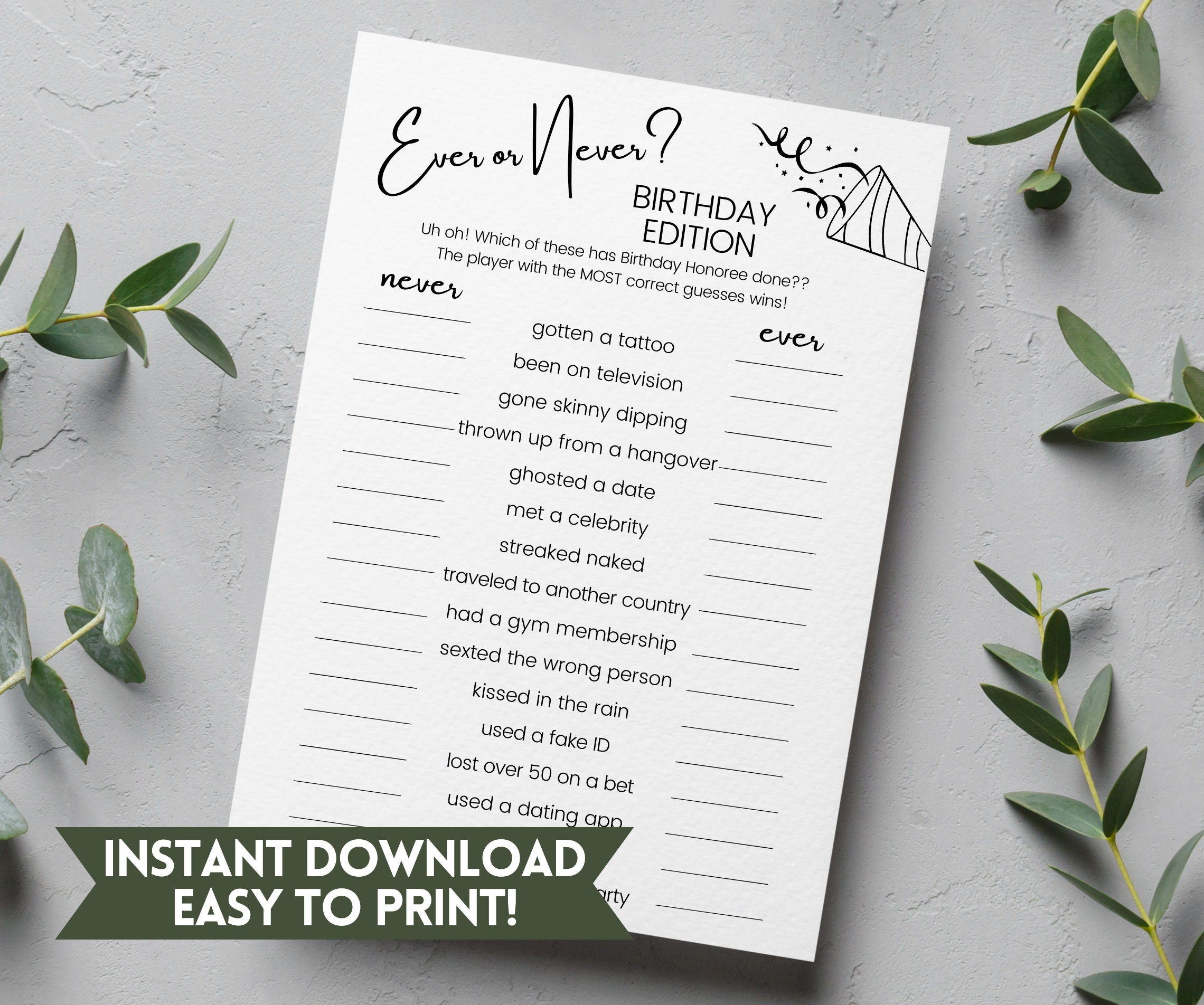 Hilarious Adult Birthday Game Printable Party Games, Adult Games ...