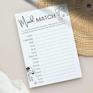 Mind Match Bach Party Game | Printable Couples Shower Game | Hen Party Game, Wedding Shower Game, Bridal Party Game, Bachelorette Party Game