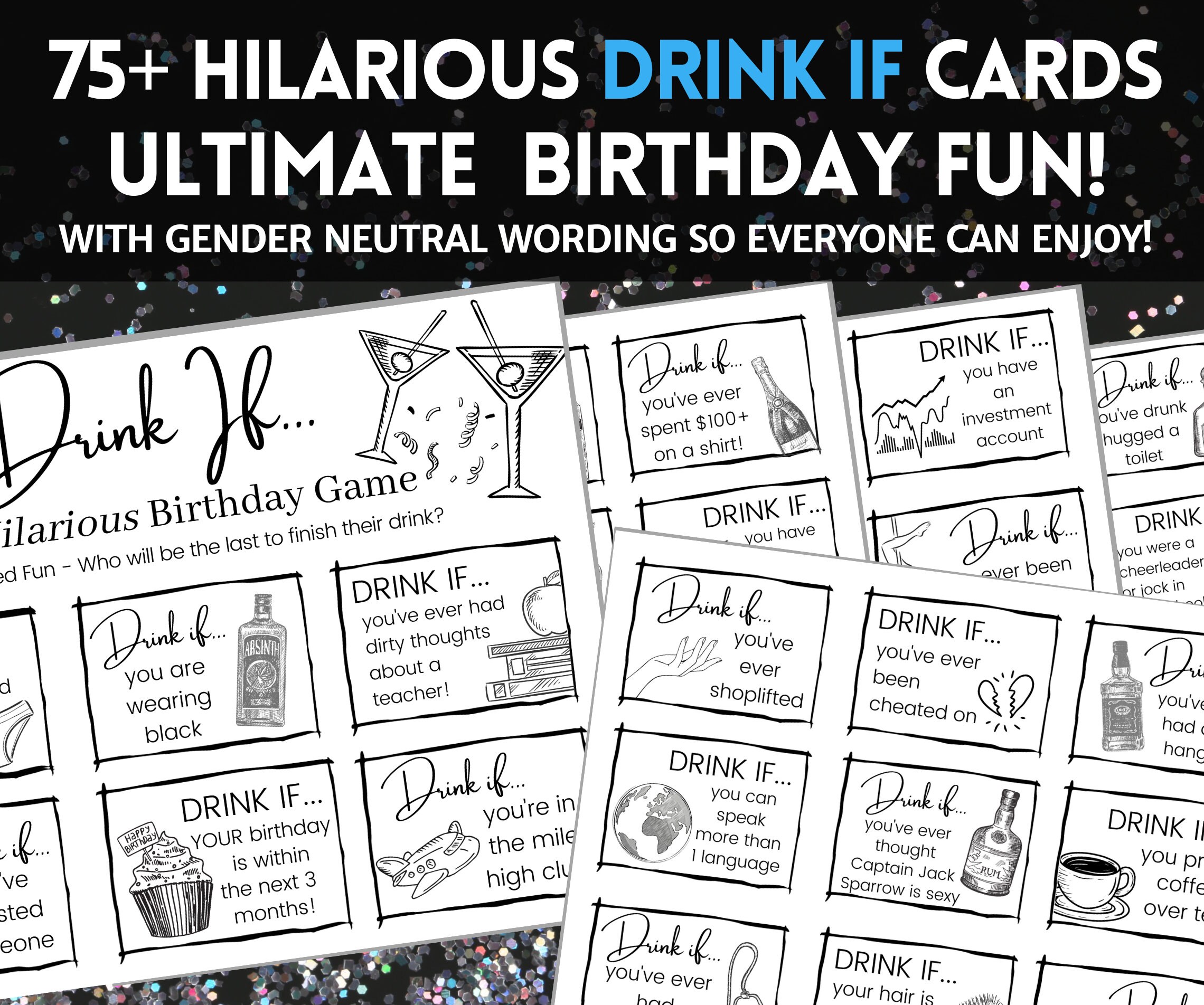 Drink If Birthday Card Game Printable Party Game, Drinking Party Game ...