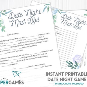 Fun Mad Libs DATE NIGHT GAME Instant Download | Couples Date Night Game, Honeymoon Activity, Anniversary Gift, Couples Games, Adult Game