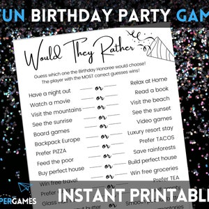Would You Rather Birthday Game Printable Party Game, Adult Games ...