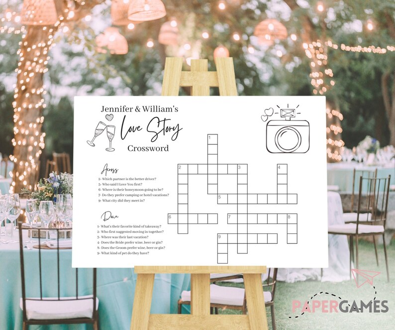 Custom Wedding Crossword Puzzle Personalized Bridal Shower Crossword