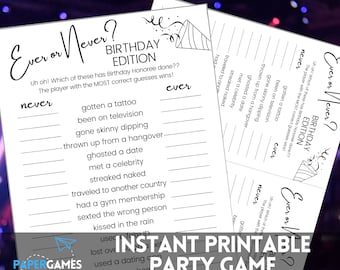 FUN Ever or Never Birthday Game | Printable Party Games, Adult Games, Birthday Party Game for Adults, Birthday Game Download, His Her Unisex