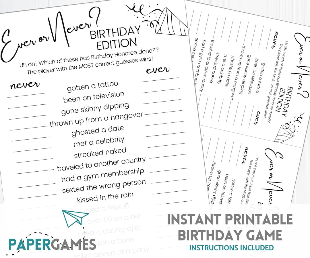 Hilarious Adult Birthday Game Printable Party Games, Adult Games