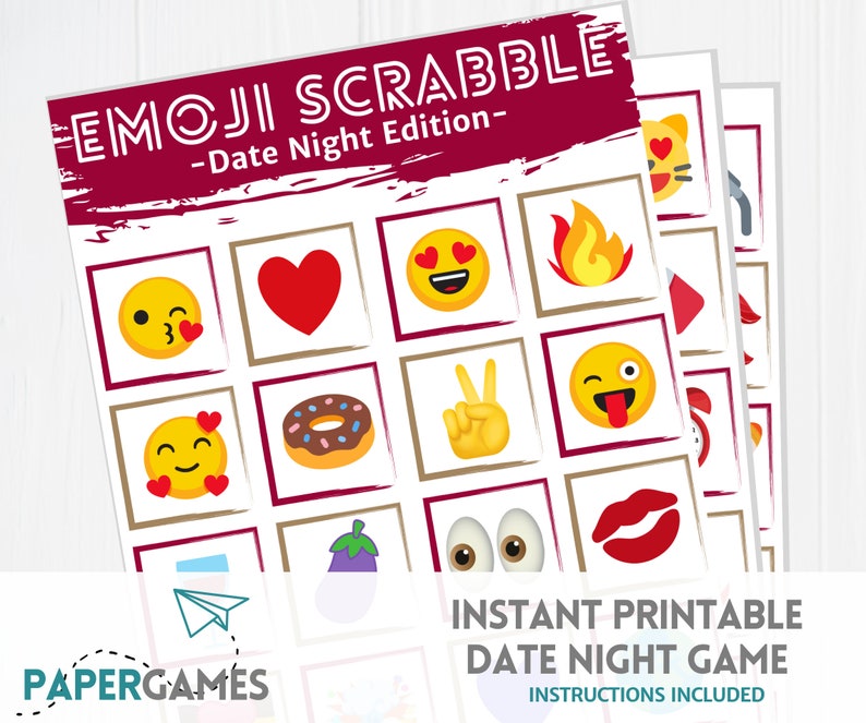 Date Night Emoji Tile Game Printable Download Honeymoon Bridal | Etsy