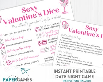 Día de San Valentín Sexy Cita Noche JUEGO DE DADOS Descarga imprimible / Actividad previa divertida y festiva para parejas adultas Cita Noche San Valentín Cupido