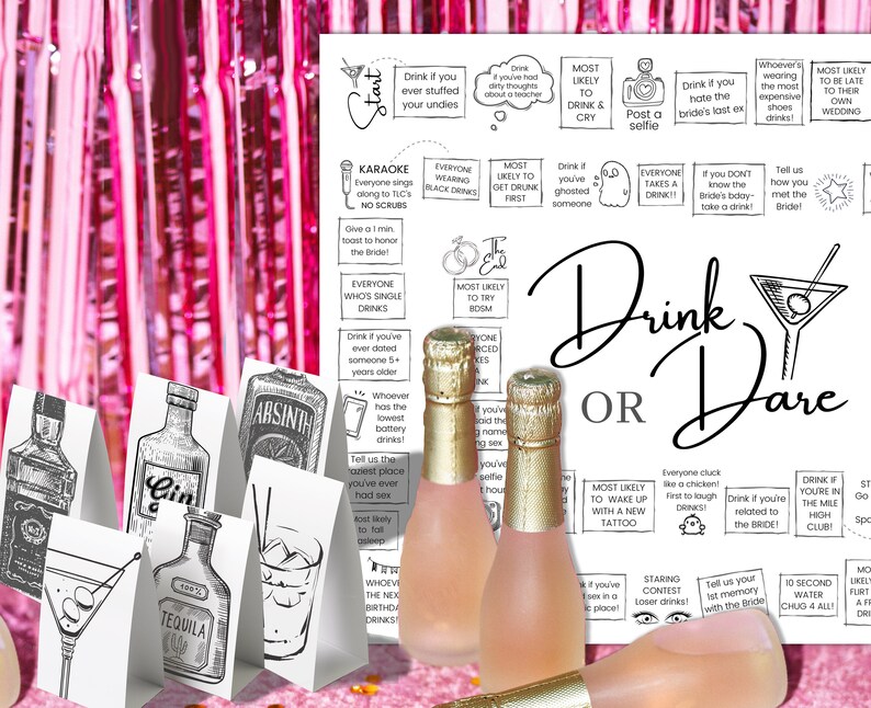 Drink or Dare Bachelorette Party Game, Hen Party Minimalist Game ...