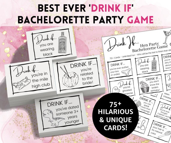 Hilarious Bachelorette Party Game Drink If Game | Printable Hen Party Game, Drinking Board Game, Bridal Party Game, Bridesmaid Party Game