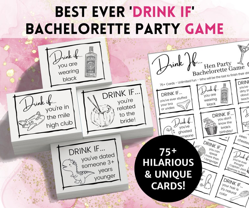 Hilarious Bachelorette Party Game Drink If Game | Printable Hen Party Game, Drinking Board Game, Bridal Party Game, Bridesmaid Party Game image 1