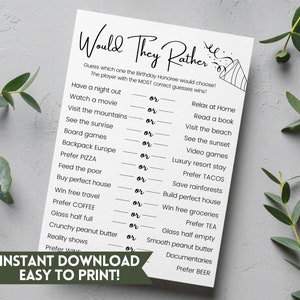 Would You Rather Birthday Game | Printable Party Game, Adult Games ...