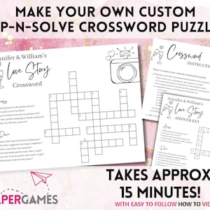 DIY Custom Wedding Crossword Puzzle | Personalized Bridal Shower Crossword Game Bachelorette Crossword Game Printable Anniversary Party Game