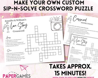 DIY Custom Wedding Crossword Puzzle | Personalized Bridal Shower Crossword Game Bachelorette Crossword Game Printable Anniversary Party Game